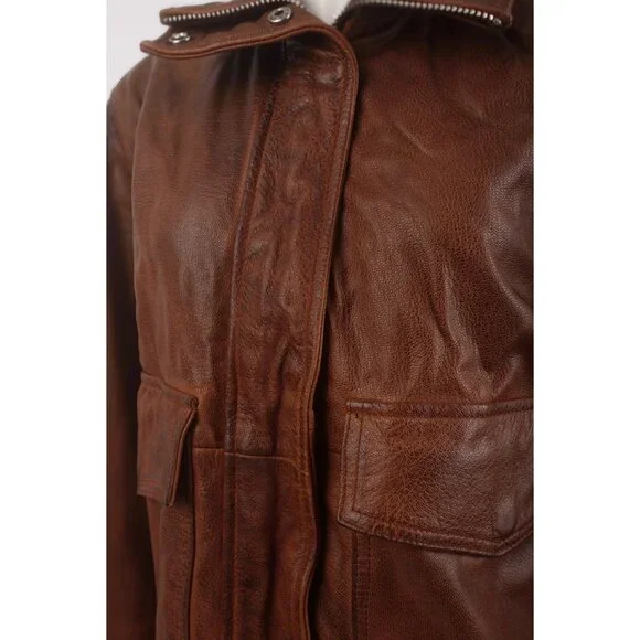 Zara ZW Womans Leather Bomber Jacket Coat Size XS Brown 5479/040 NWT - Picture 5 of 8